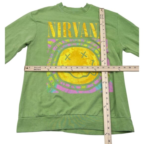 Nirvana Smiley Face Green Crewneck Sweatshirt Women's size Medium Pullover - Picture 3 of 4